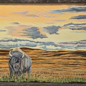 Duane Wright painting “Lonely Bison,” showing a lone bison standing in a prairie field