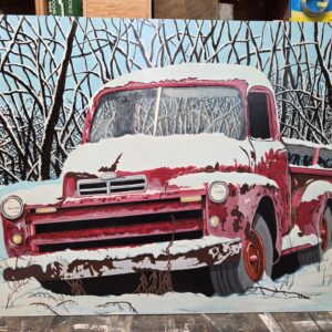 Red Truck in Snow